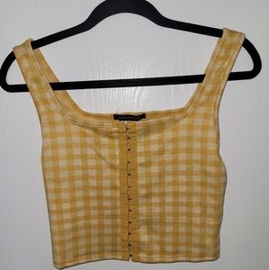 yellow/white plaid crop top with corset style hooks